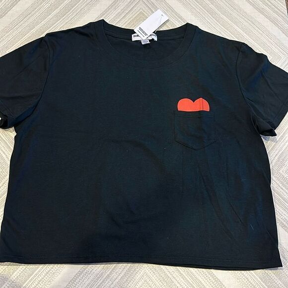 Sub_Urban Riot Women’s Black T-Shirt with Red Heart in Pocket - Picture 1 of 8